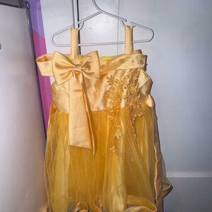 Elegant Yellow Belle Inspired Dress with Bow in the back and Floral Details